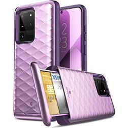 Galaxy S20 Ultra Case, Clayco [Argos Series] Premium Hybrid Protective Wallet Case for Samsung Galaxy S20 Ultra (Built-in Credit Card/ID Card Slot) (Purple)